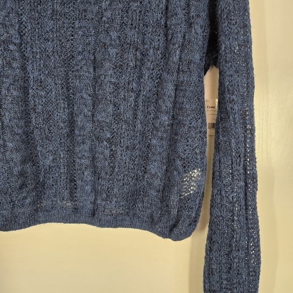 Free People‎ Navy Cosmos Combo Fuzzy Sweater Small Open Knit Wool Alpaca Blend - Picture 6 of 12